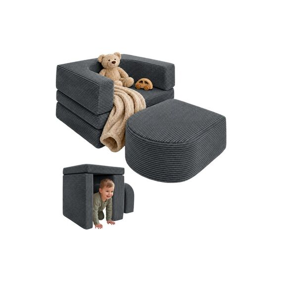 Relaxdays Kindersessel Modular 4-teilig, Dunkelgrau