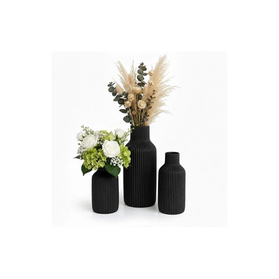 Relaxdays Vasen im 3er Set Keramik, Schwarz
