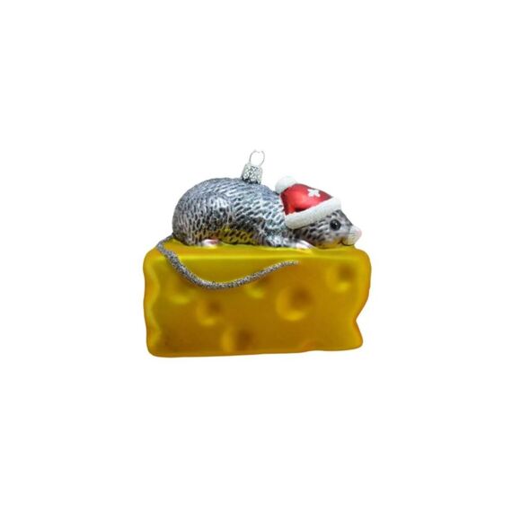 creanorm CN Weihnachtskugel Maus auf Käse Glas