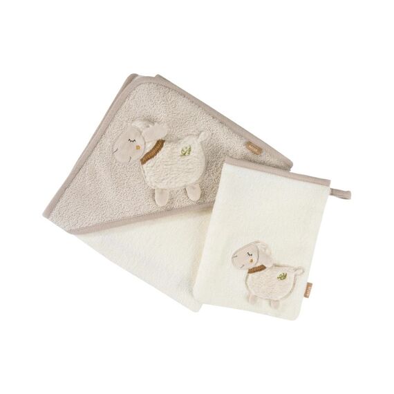 Fehn FehnNATUR Bade-Set Schaf (Kapuzenbadetuch + Waschhandschuh)