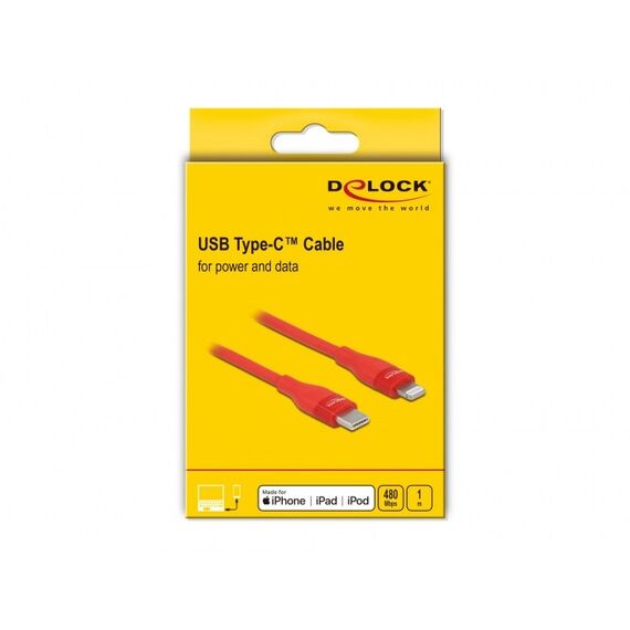 DeLOCK Daten- und Ladekabel USB Type-C zu Lightning für iPhone, iPad und iPod rot 1 m MFi, 2 image