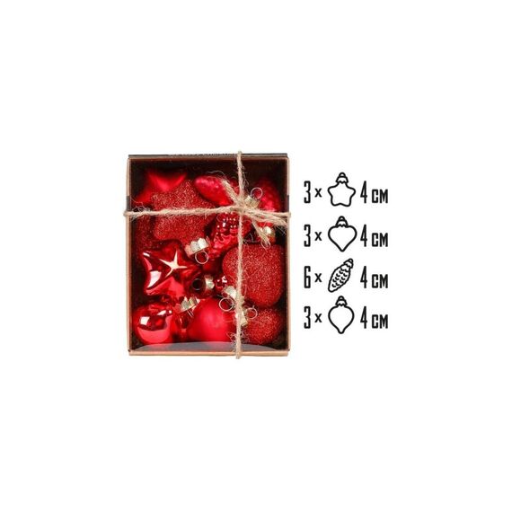 Holly & Jolly H&J Weihnachtskugel Mini Merry Red ,2-3cm Herz, Vogel, Zapfen, Kugel, Glas