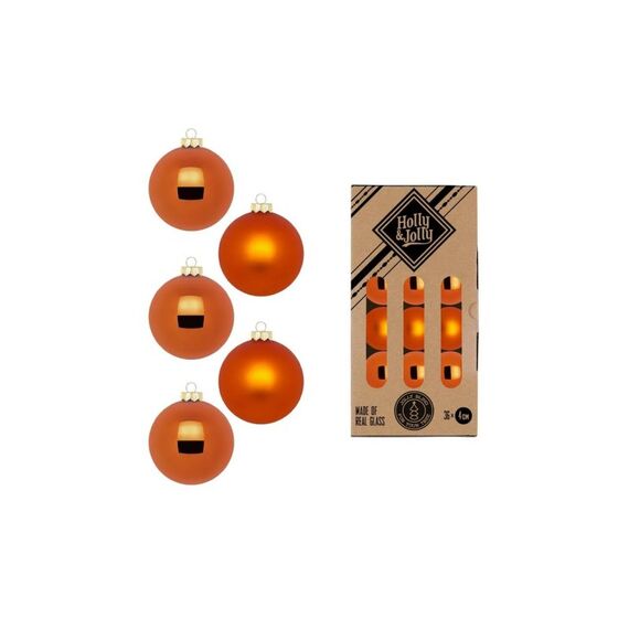 Holly & Jolly H&J Weihnachtskugel Amber Orange, 36 Stück Glas, D: 4 cm