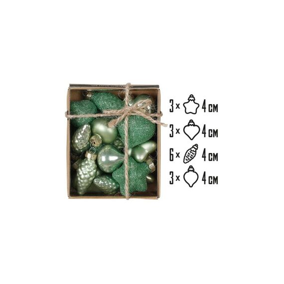 Holly & Jolly H&J Weihnachtskugel Mini Mild Sage, 2-3cm Herz, Vogel, Zapfen, Kugel, Glas