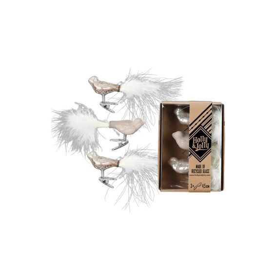 Holly & Jolly H&J Weihnachtskugel Vogel Fine Albaster 3 Stück, Glas, 4.5 cm