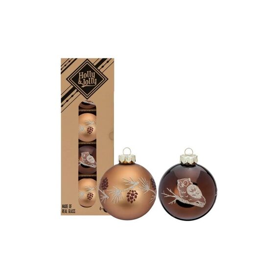 Holly & Jolly H&J Weihnachtskugel Elegant Lounge, 4 Stück dekoriert, Glas, D: 6 cm