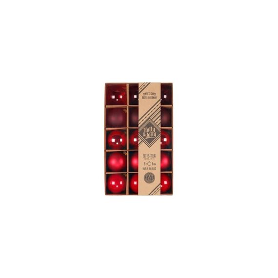 Holly & Jolly H&J Weihnachtskugel Merry Red, 15 Stück Glas, D: 8 cm