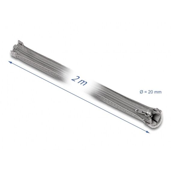 DeLOCK Geflechtschlauch mit Reißverschluss hitzebeständig 2 m x 20 mm grau, 2 image