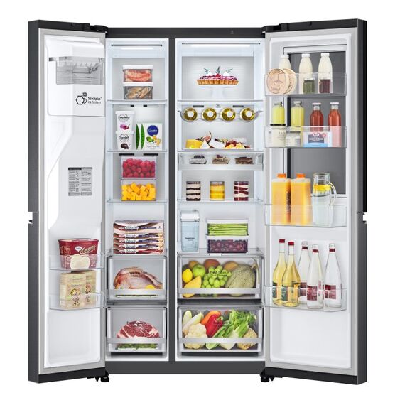 LG InstaView GSXV91MCAE Side-by-Side Kühlkombination Freistehend 635 l Schwarz, 2 image