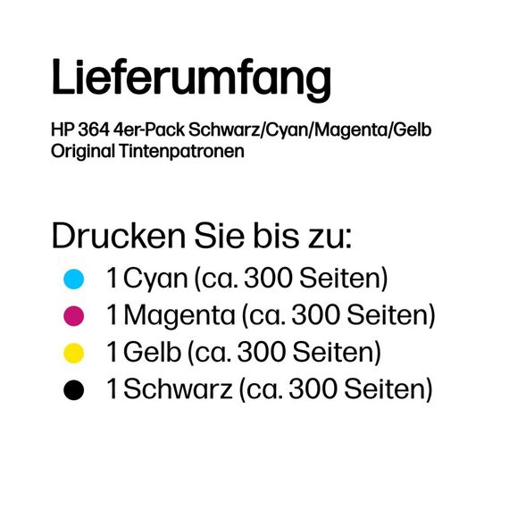 HP 364 4er-Pack Schwarz/Cyan/Magenta/Gelb Original Tintenpatronen, 3 image