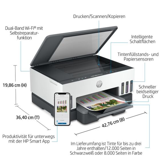 HP Smart Tank 7005 Wireless All-in-One Farbe Drucker, Beidseitiger Druck; Kopierer, Scanner, 6 image