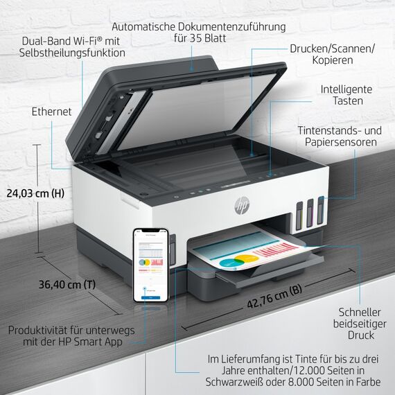 HP Smart Tank 7305 Wireless All-in-One Farbe Drucker, Beidseitiger Druck; Kopierer, Scanner, 6 image