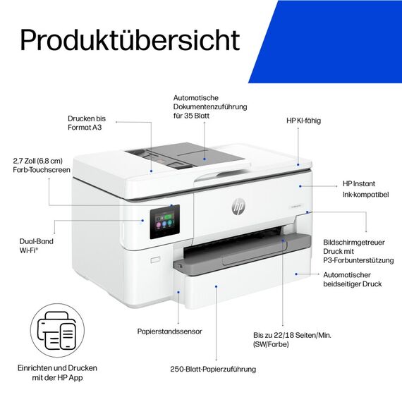 HP OfficeJet Pro 9720e Wireless All-in-One Farbe Drucker, Beidseitiger Druck; Kopierer, Scanner, 3 image