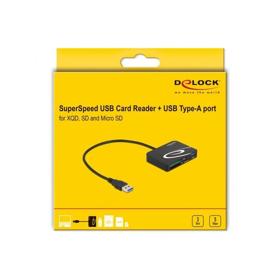 DeLOCK Card Reader für XQD / SD / Micro SD Speicherkarten + USB Typ-A Port, 2 image