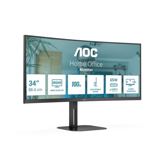 AOC V5 CU34V5C/BK Computerbildschirm 86,4 cm (34") 3440 x 1440 Pixel Wide Quad HD LED Schwarz, 2 image