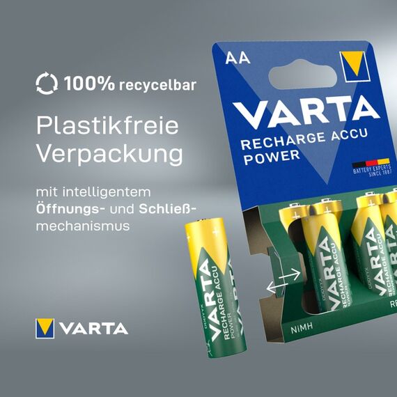 Varta Recharge Accu Power AA 2100 mAh 4er Pack (vorgeladener NiMH-Akku, Micro, wiederaufladbarer Akku, gebrauchsfertig), 4 image