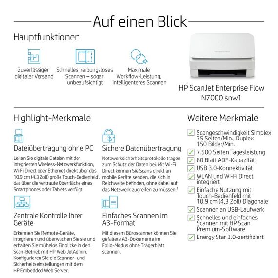 HP ScanJet Enterprise Flow N7000 snw1 Scanner mit Vorlageneinzug 600 x 600 DPI A4 Weiß, 3 image