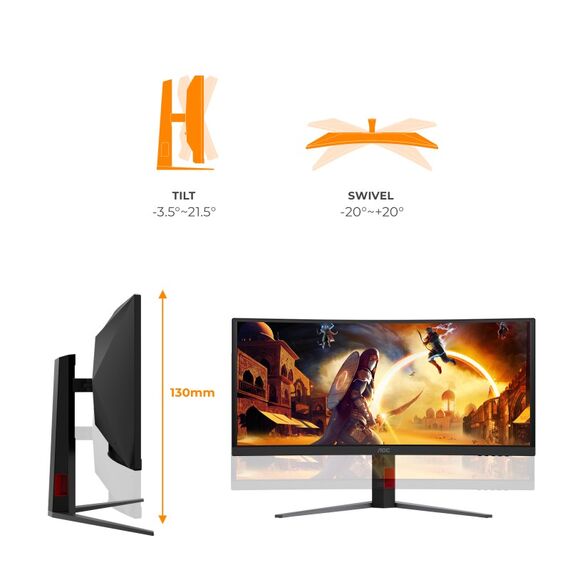 AOC G4 CU34G4ZCA Computerbildschirm 86,4 cm (34") 3440 x 1440 Pixel Wide Quad HD Schwarz, Rot, 2 image