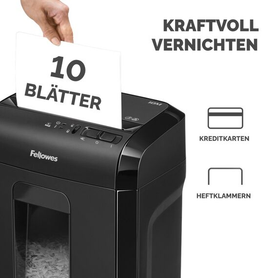 Fellowes Powershred 10M Aktenvernichter Mikrogeschnittene Zerkleinerung Schwarz, 4 image