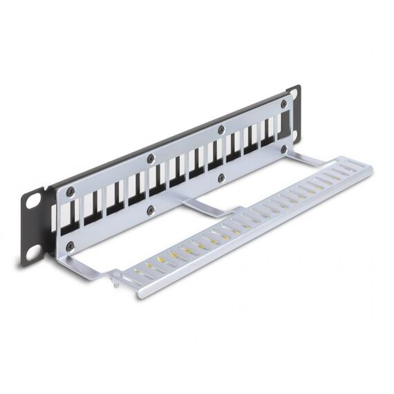DeLOCK 10″ Keystone Patchpanel 12 Port mit Entlastungsschiene 1 HE schwarz