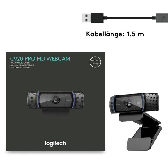 Logitech C920 Pro HD Webcam 3 MP 1920 x 1080 Pixel USB Schwarz, 7 image