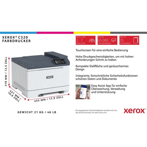 Xerox C320 A4 33 Seiten/Min. Wireless-Duplexdrucker PS3 PCL5e/6 2 Behälter Gesamt 251 Blatt, 4 image
