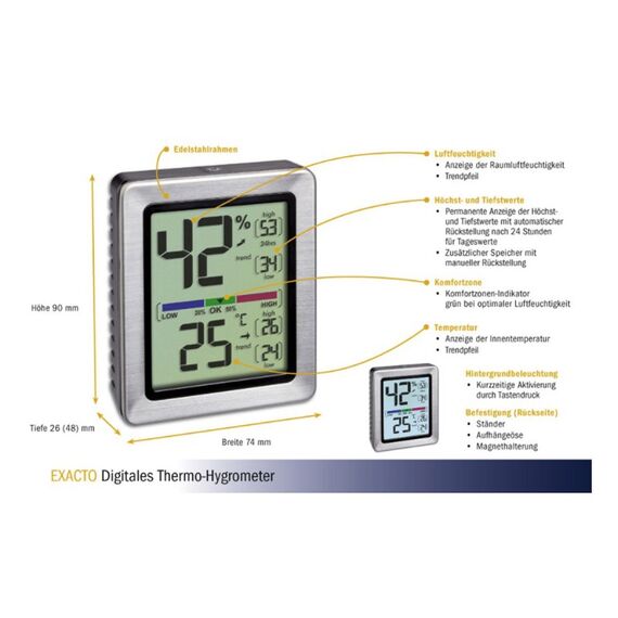 TFA-Dostmann EXACTO Drinnen Elektronisches Hygrometer Silber, 2 image