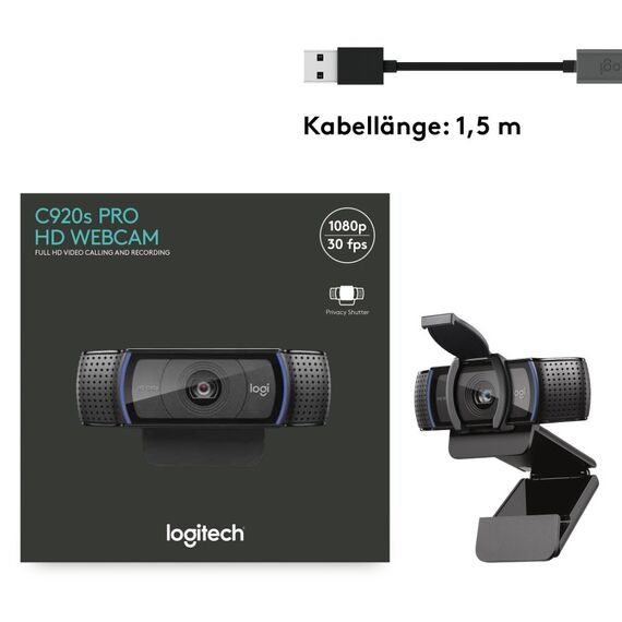 Logitech C920s Pro HD Webcam 1920 x 1080 Pixel USB Schwarz, 12 image
