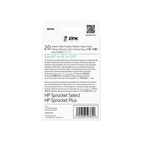 HP Sprocket Plus Fotopapier mit selbstklebender Rückseite, 20 Blatt/5,8 x 8,7 cm (2,3 x 3,4 Zoll), 2 image