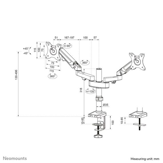 Neomounts DS70-750BL2 Monitorarm 17-27" - Gasfeder, 15 image