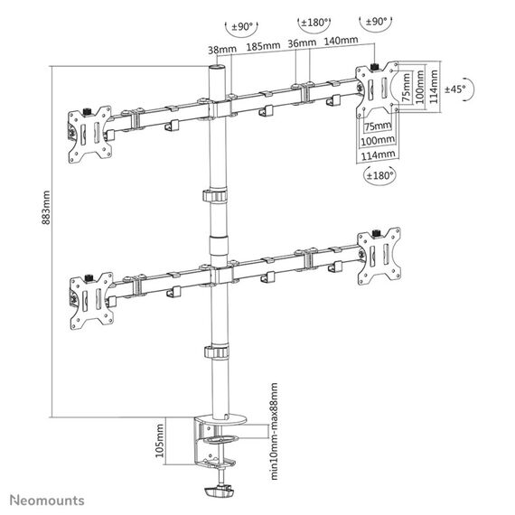 Neomounts FPMA-D550D4BLACK Monitorarm 13-32", 9 image