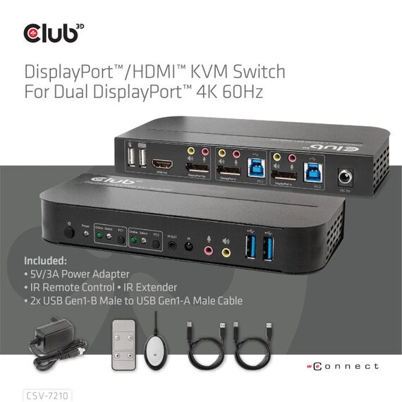 CLUB3D DisplayPort/HDMI KVM Switch For Dual DisplayPort 4K 60Hz, 4 image