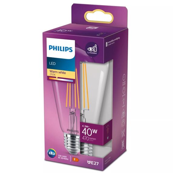 Philips Filament-Lampe, transparent, 40W ST64 E27