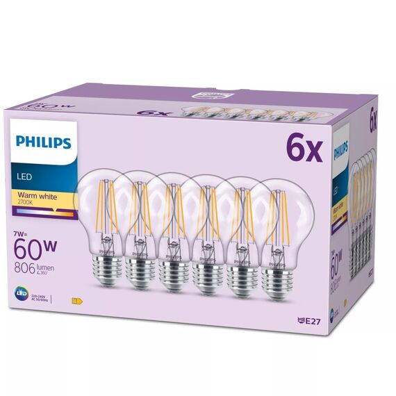 Philips Filament-Lampe Milchglas 60W A60 E27 x6, 2 image