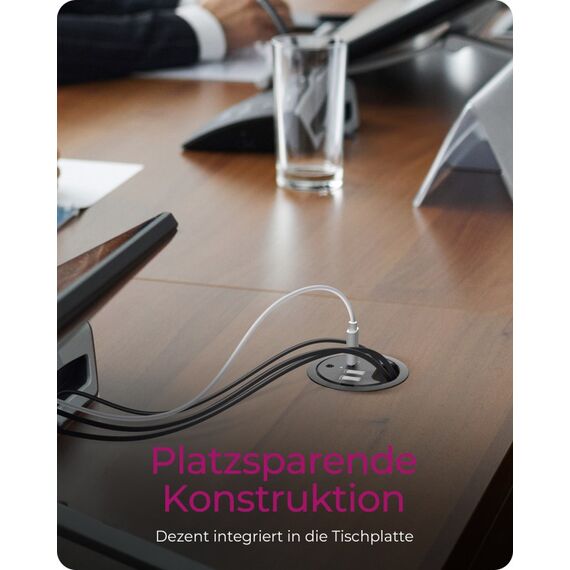 ICY BOX IB-HUB1407 In-Desk 3-Port Charger, 2x USB-A, 1x USB-C, für 60 mm Bohrungen, schwarz, 6 image