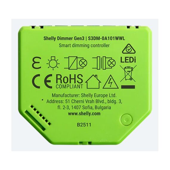 Shelly Dimmer Gen3 Eingebaut Schwarz, Limette, 3 image