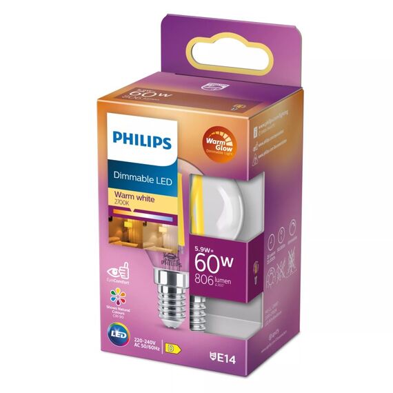 Philips Filament-Lampe Tropfenform, klar, 60 W P45 E14