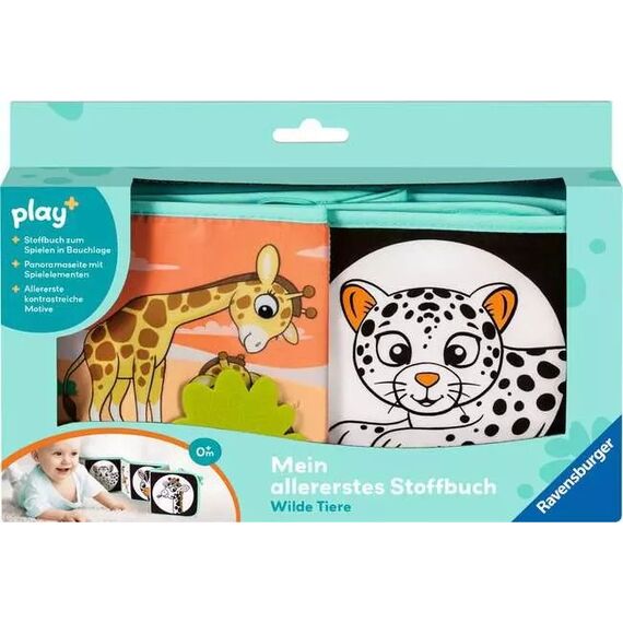 Ravensburger Play+ Mein allererstes Stoffbuch (für die Bauchlage): Wilde Tiere (Leporello)