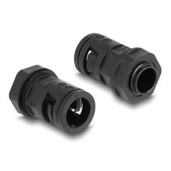 DeLOCK Kabelschutzschlauch 2 m x 13 mm mit 2 x PG9 Schlauchverschraubung Set schwarz