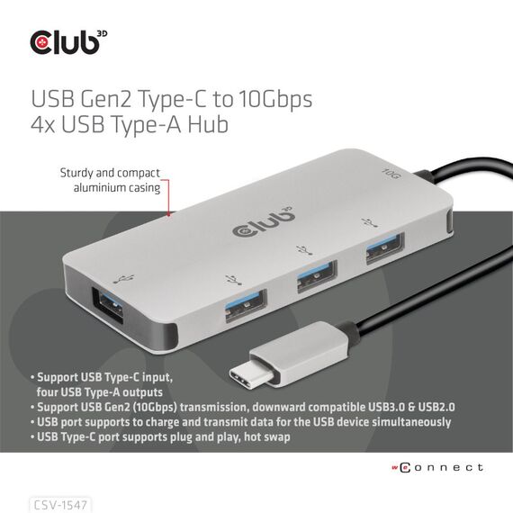 CLUB3D 4-Port USB-A Hub for USB-C – 10Gbps Fast Transfer, 4 image