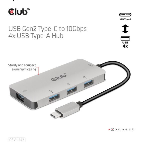 CLUB3D 4-Port USB-A Hub for USB-C – 10Gbps Fast Transfer, 5 image