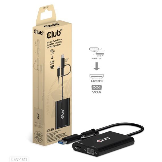 CLUB3D USB Gen1 Type-C/-A to Dual HDMI (4K/30Hz) / VGA (1080/60Hz), 5 image