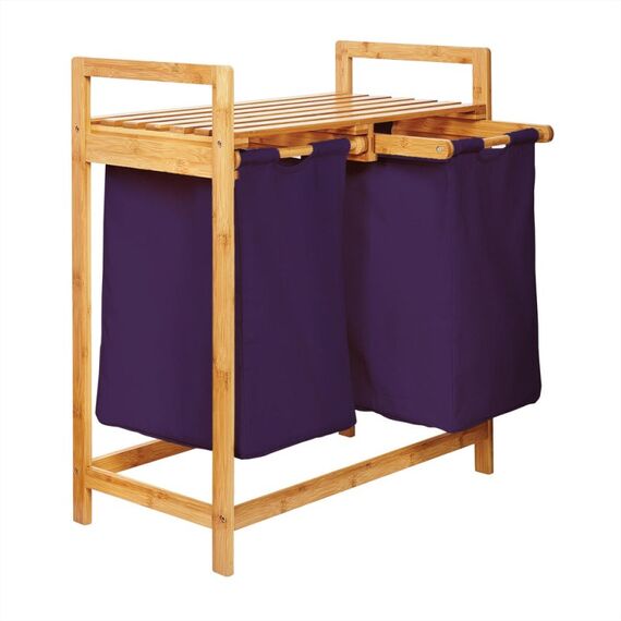 Lumaland 20940 Wäschekorb 60 l Rechteckig Bambus, Baumwolle, Holz Bambus, Violett, Farbe: Bambus, Violett