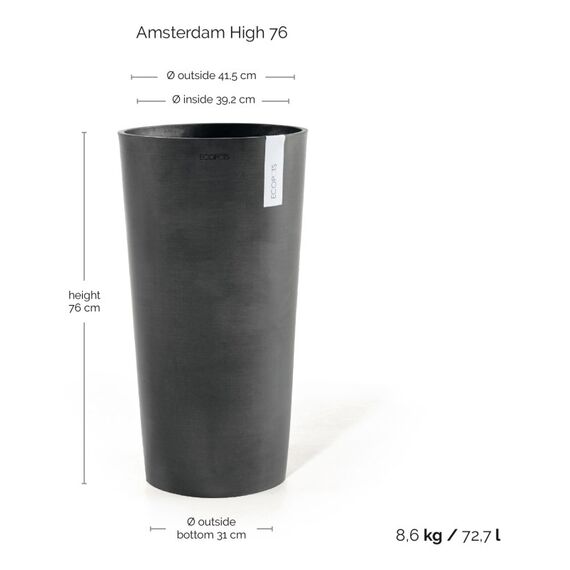 Ecopots Amsterdam High 76 Drinnen/Draußen Topfpflanzer Freistehend Kunststoff Dunkles Grau, Farbe: Dunkles Grau, 3 image