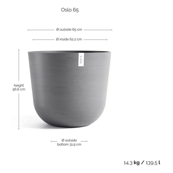 Ecopots Oslo 65 Drinnen/Draußen Topfpflanzer Freistehend Grau, Farbe: Grau, 5 image