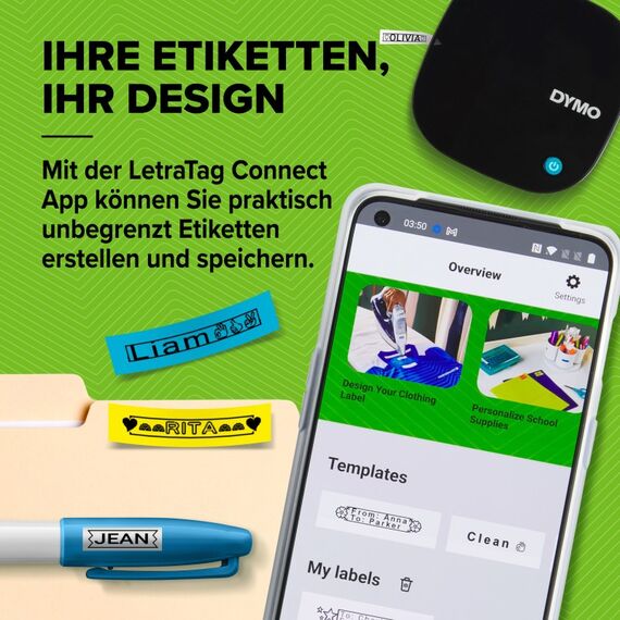 DYMO LetraTag 200B-Beschriftungsgerät mit Bluetooth | kompakter Etikettendrucker | verbindet sich über Wireless Bluetooth-Technologie mit iOS und Android | inklusive 1 x Papierschriftband in Weiß, 3 image