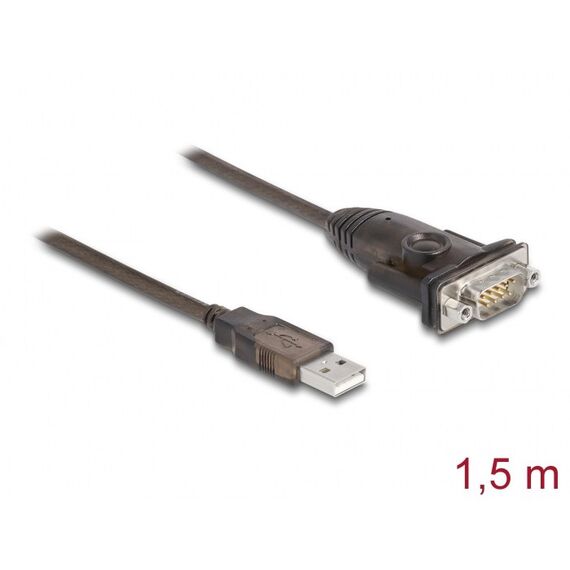 DeLOCK Adapter USB 2.0 Typ-A zu 1 x Seriell RS-232 D-Sub 9 Pin Stecker mit Muttern 1,5 m