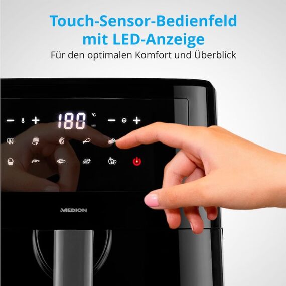 MEDION LIFE P10 XL Duo Heißluftfritteuse MD 11750, mit 2 Heizelementen, 2.150 W Gesamtleistung, ölfreies Frittieren, 9 Automatikprogramme, 6,8 L Nutzinhalt, Farbe: Schwarz, Länge: 1,5 m, 8 image