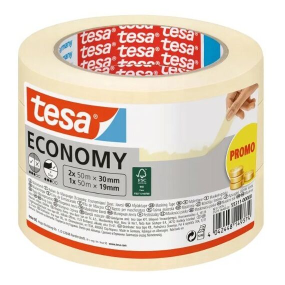 TESA Economy 50 m Maler-Abdeckband Für die Nutzung im Innenbereich geeignet Papier Glace