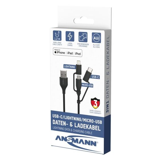 Ansmann Cable-USB-to-3in1-120cm-cb, 2 image